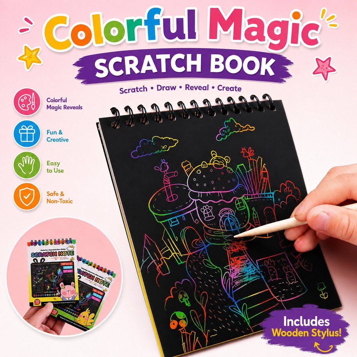Magic Scratch Art Notebook – Rainbow Doodle Pad